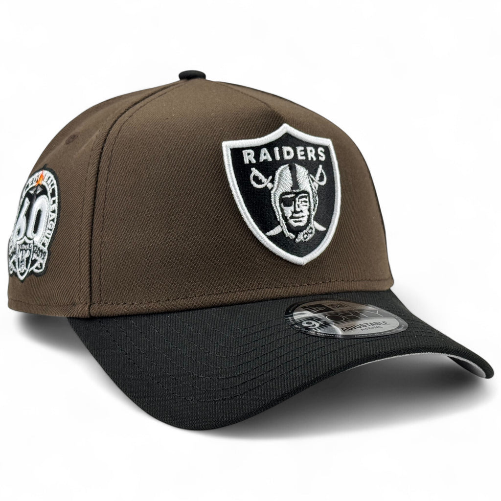 Las Vegas Raiders "60 YEARS" New Era 9Forty A-Frame Snapback Hat - Walnut / Black