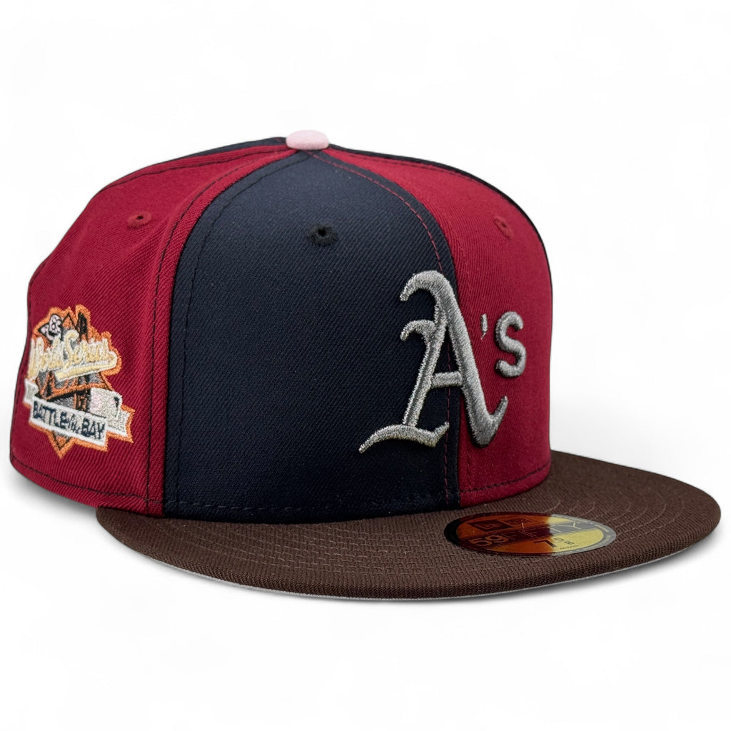 Oakland Athletics 🏔️ WHAT THE DAY N THE BAY 🏔️ New Era 59Fifty Fitted Hat - Navy & Brick Red / Walnut