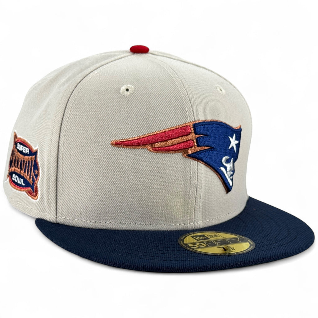 New England Patriots 🐐 CEMENTED GOAT 🐐 New Era 59Fifty Fitted Hat - Stone / Navy