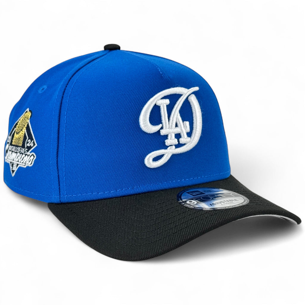 Los Angeles Dodgers 2024 Champions New Era 9Forty A-Frame Snapback Hat - Blue Bead / Black