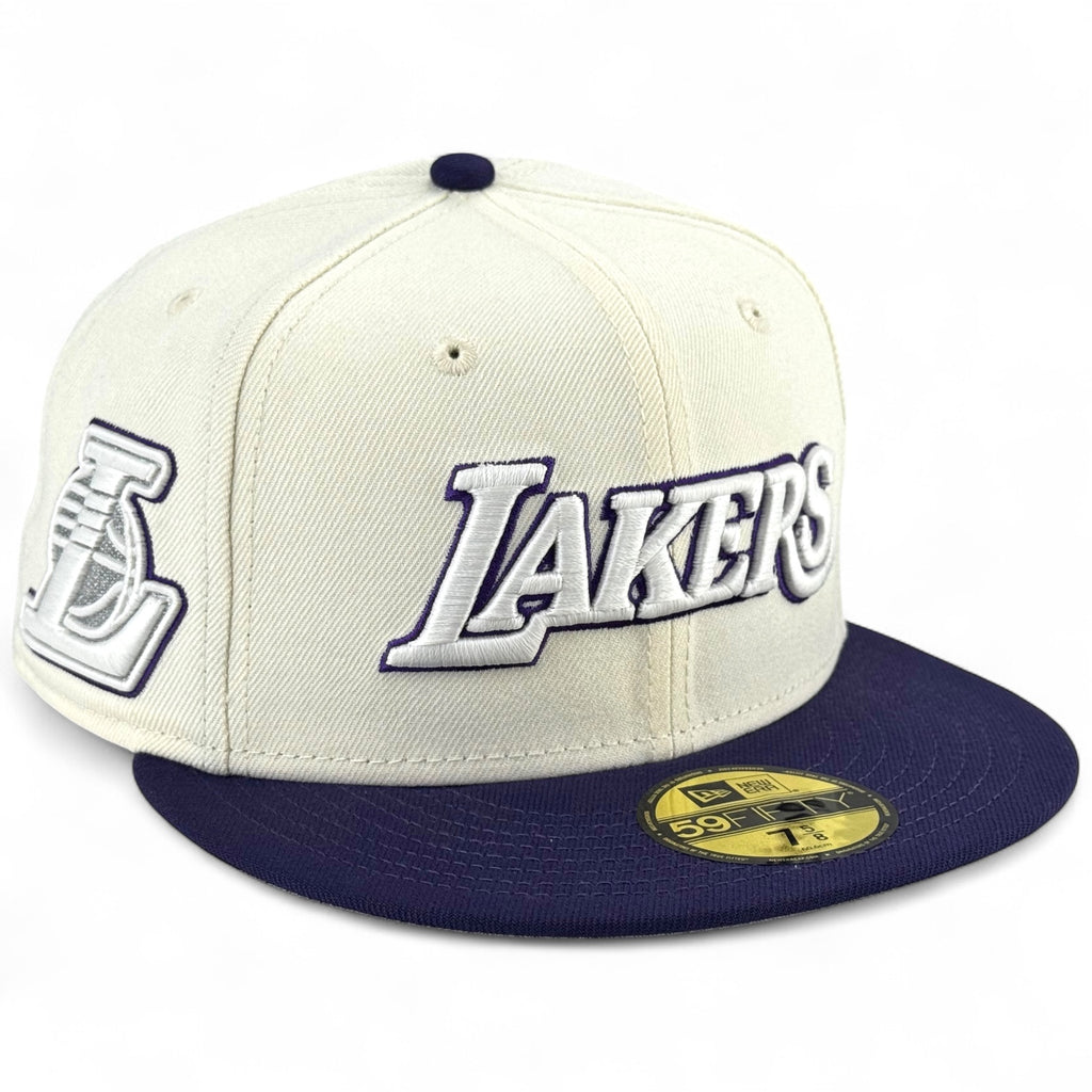 Los Angeles Lakers ❄️ 2012 WHITE CHRISTMAS ❄️ New Era 59Fifty Fitted Hat - Chrome White / Purple