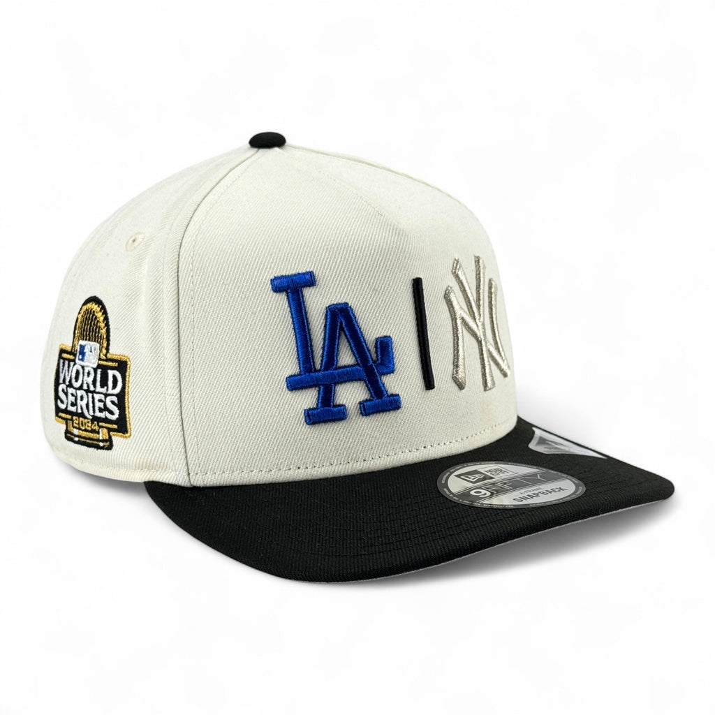 Los Angeles Dodgers v. New York Yankees 2024 World Series New Era 9Forty A-Frame Snapback Hat - Chrome White / Black