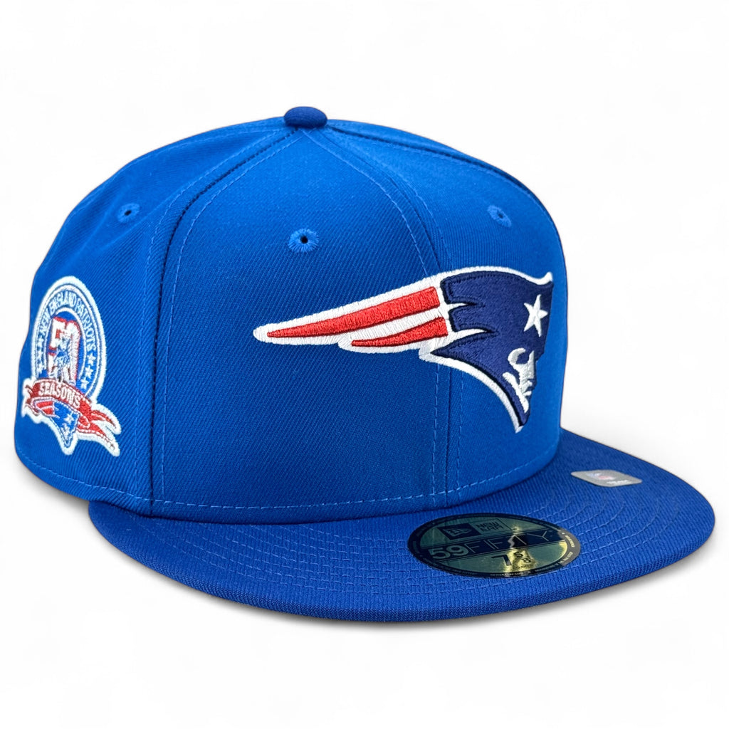 New England Patriots 🇺🇸🏈 BIG DREW 🏈🇺🇸 New Era 59Fifty Fitted Hat - Light Royal / Dark Royal