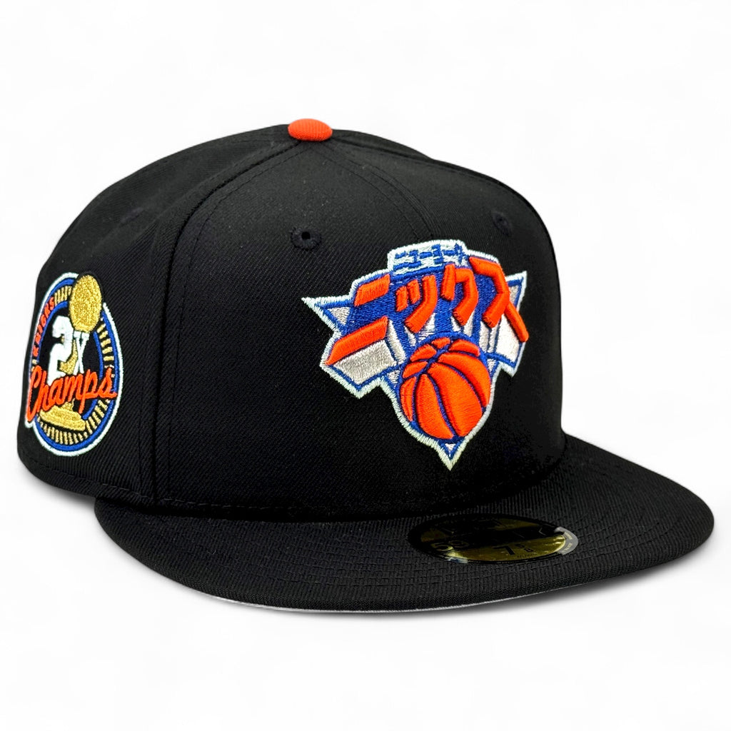 New York Knicks 🥷 BLACK KATAKANA 🥷 New Era 59Fifty Fitted Hat - Black