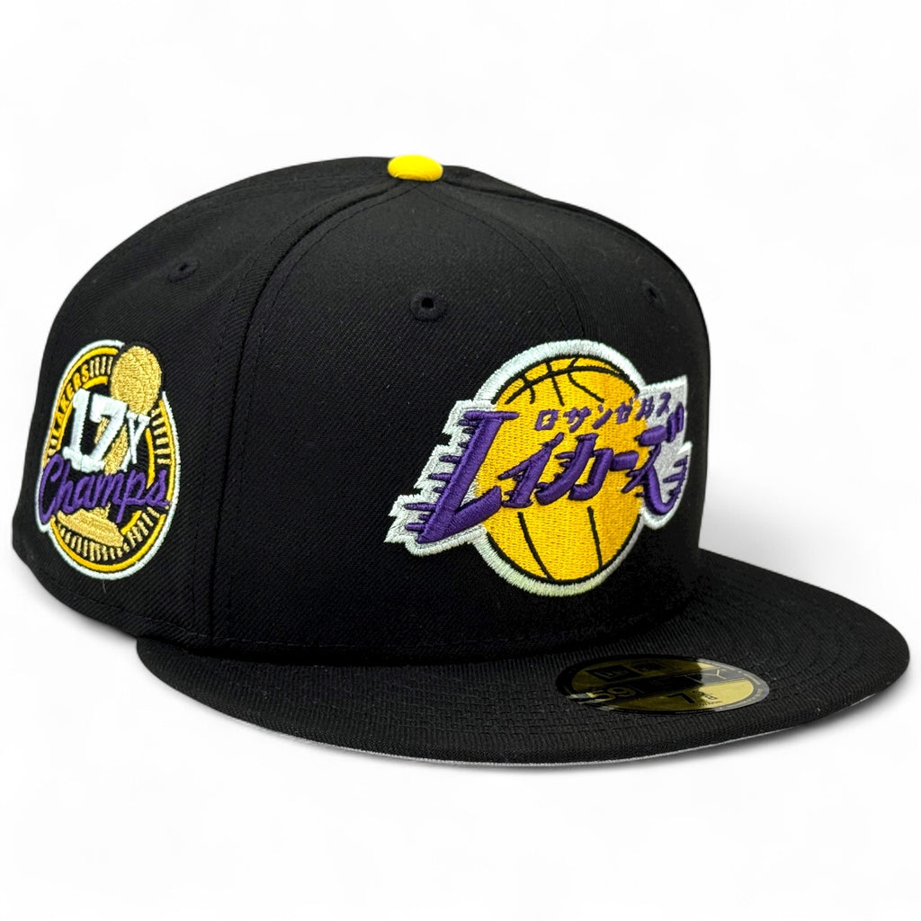 Los Angeles Lakers 🥷 BLACK KATAKANA 🥷 New Era 59Fifty Fitted Hat - Black
