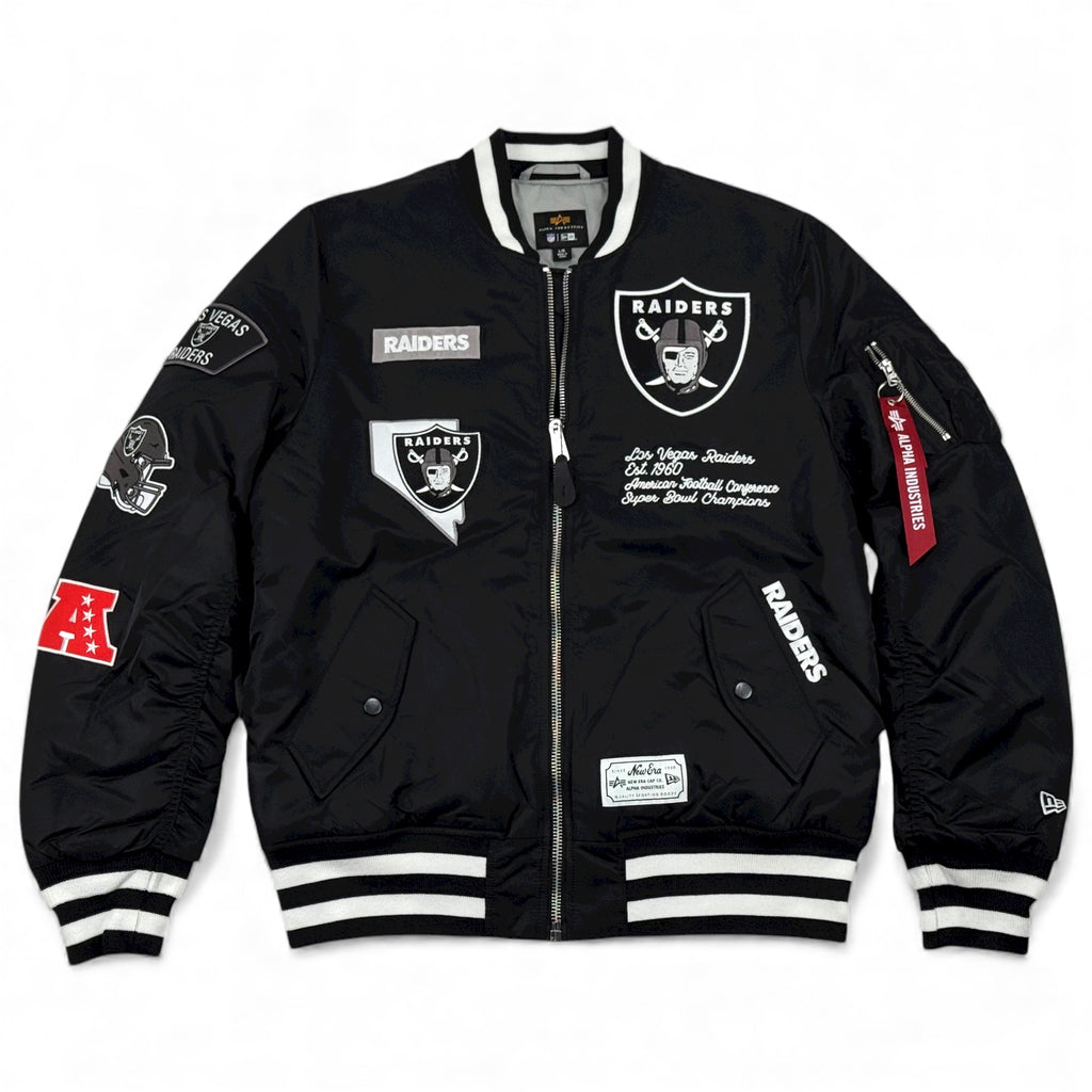 Las Vegas Raiders Alpha Industries New Era MA-1 Bomber Satin Flight Jacket - Black