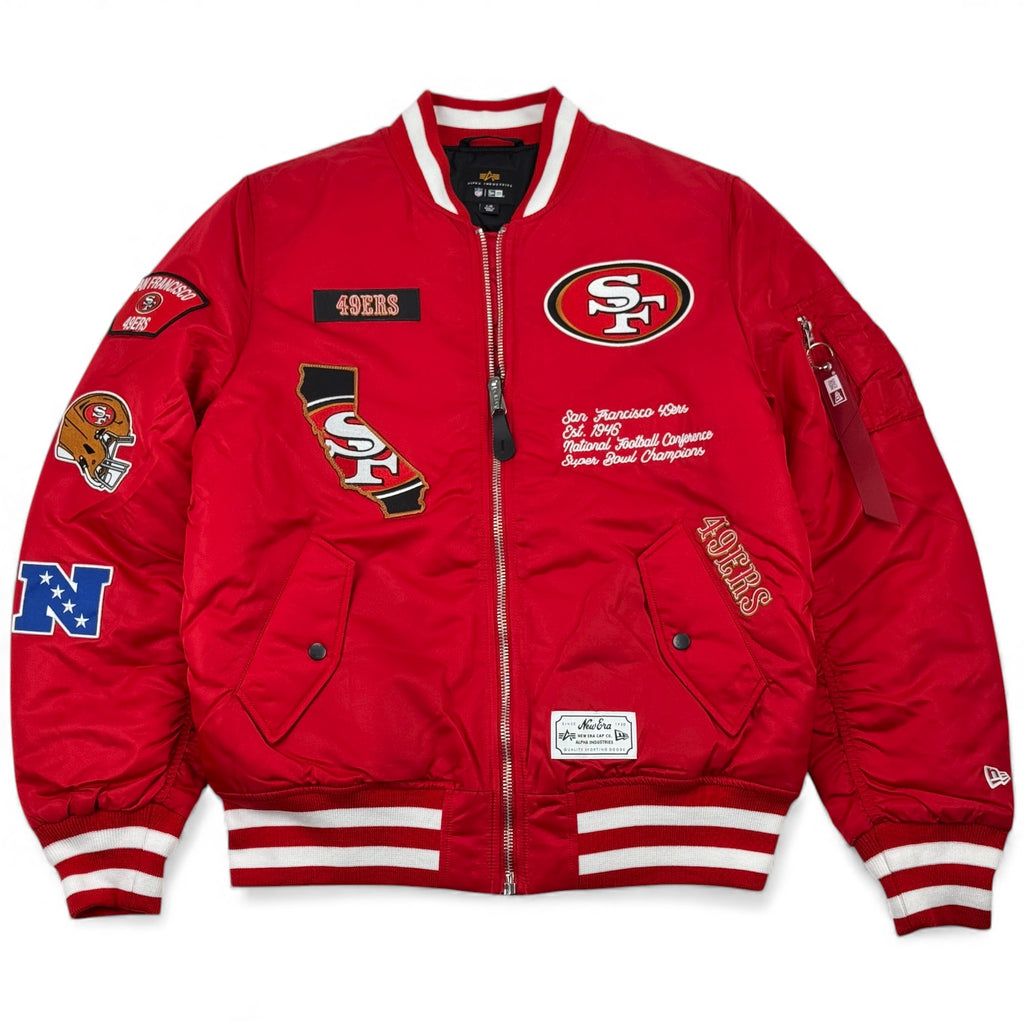 San Francisco 49ers Alpha Industries New Era MA-1 Bomber Satin Flight Jacket - Red