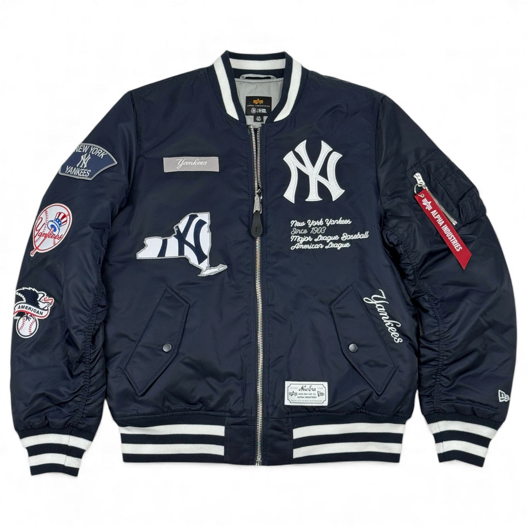 New York Yankees Alpha Industries New Era MA-1 Bomber Satin Flight Jacket - Navy