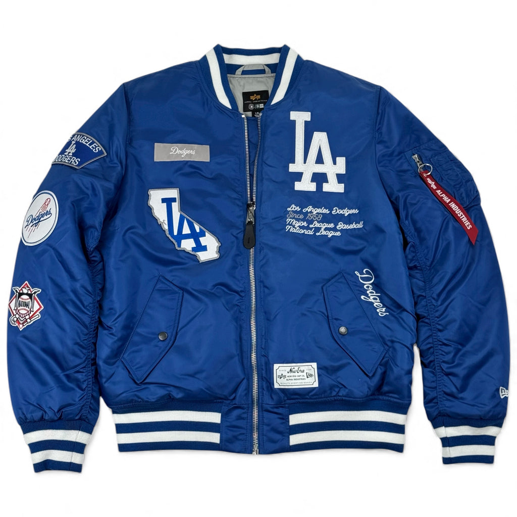 Los Angeles Dodgers Alpha Industries New Era MA-1 Bomber Satin Flight Jacket - Blue