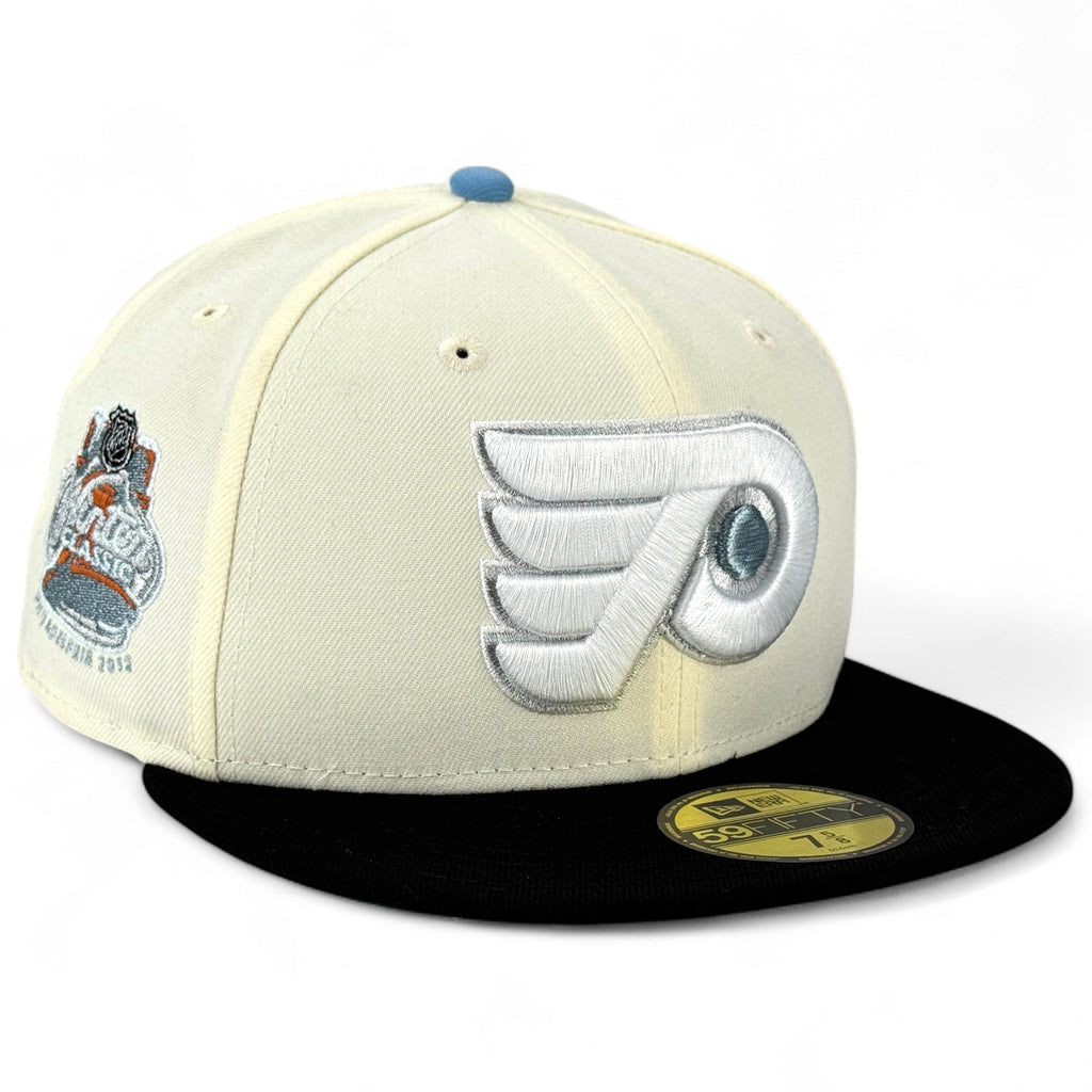 Philadelphia Flyers 🔔 FEEL IT IN THE AIR 🔔New Era 59Fifty Fitted Hat - Chrome White / Black