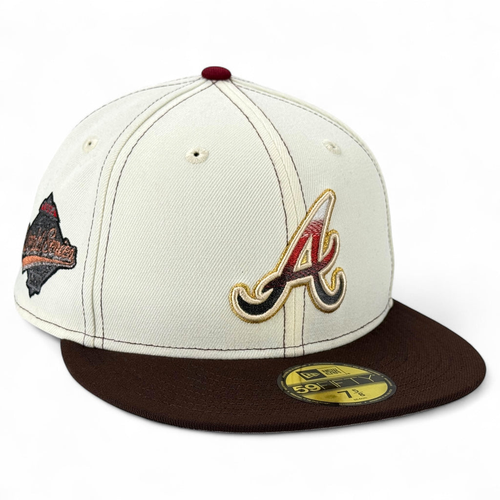 Atlanta Braves 🪆😈 ANNABELLE 😈🪆  RUSHMORE HALLOWEEN 🏔️ New Era 59Fifty Fitted Hat - Chrome White / Burntwood