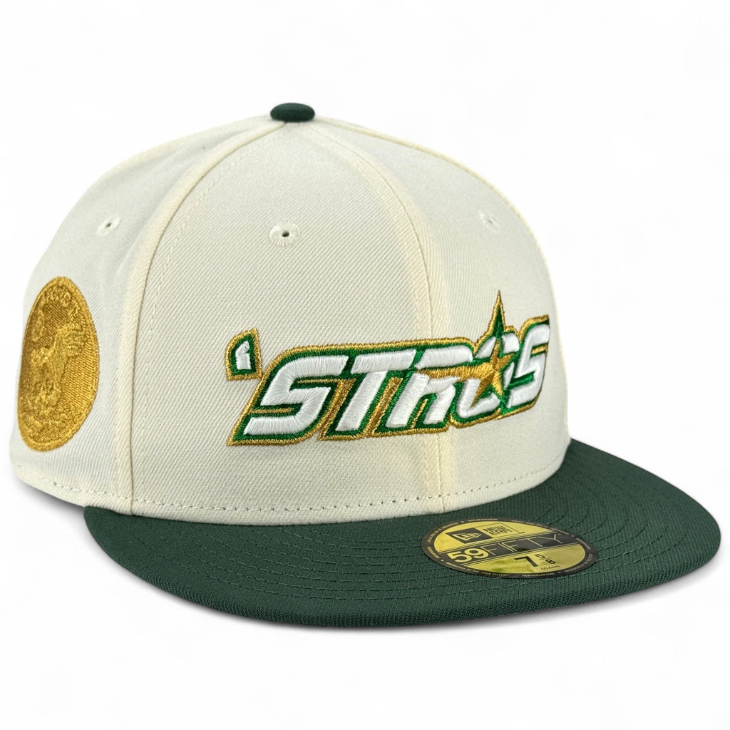 Houston Astros 💚 🕊️ DÍA DE SAN JUDAS TADEO 🕊️💚 New Era 59Fifty Fitted Hat - Chrome White / Dark Green