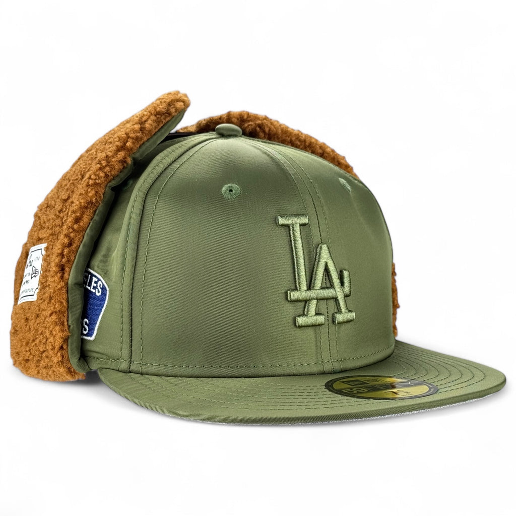 Los Angeles Dodgers New Era x Alpha Industries Dog Ear 59FIFTY Fitted Hat - Olive Green Satin