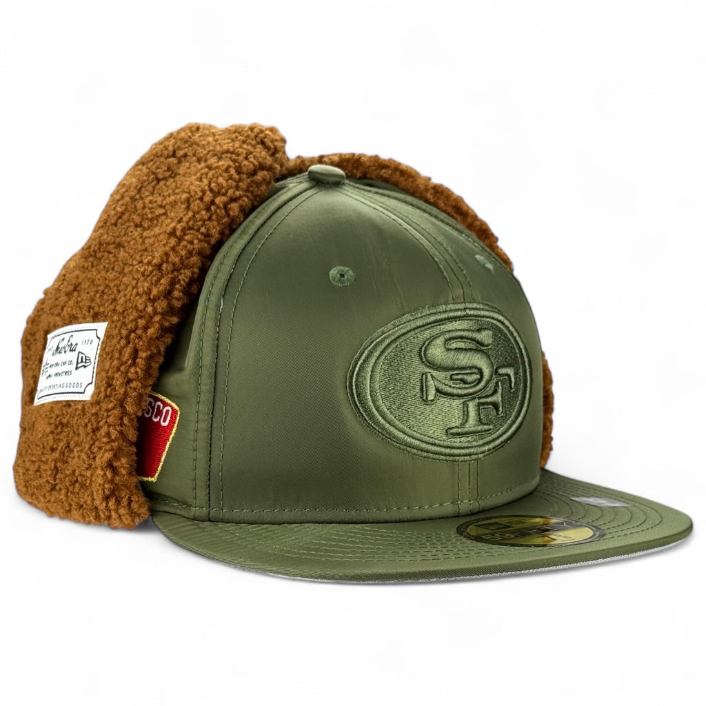 San Francisco 49ers New Era x Alpha Industries Dog Ear 59FIFTY Fitted Hat - Olive Green Satin