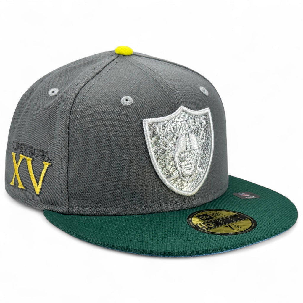 Oakland Raiders 🐘⚾️ BAYDERS 🏈🏴‍☠️ New Era 59Fifty Fitted Hat - Graphite / Dark Green