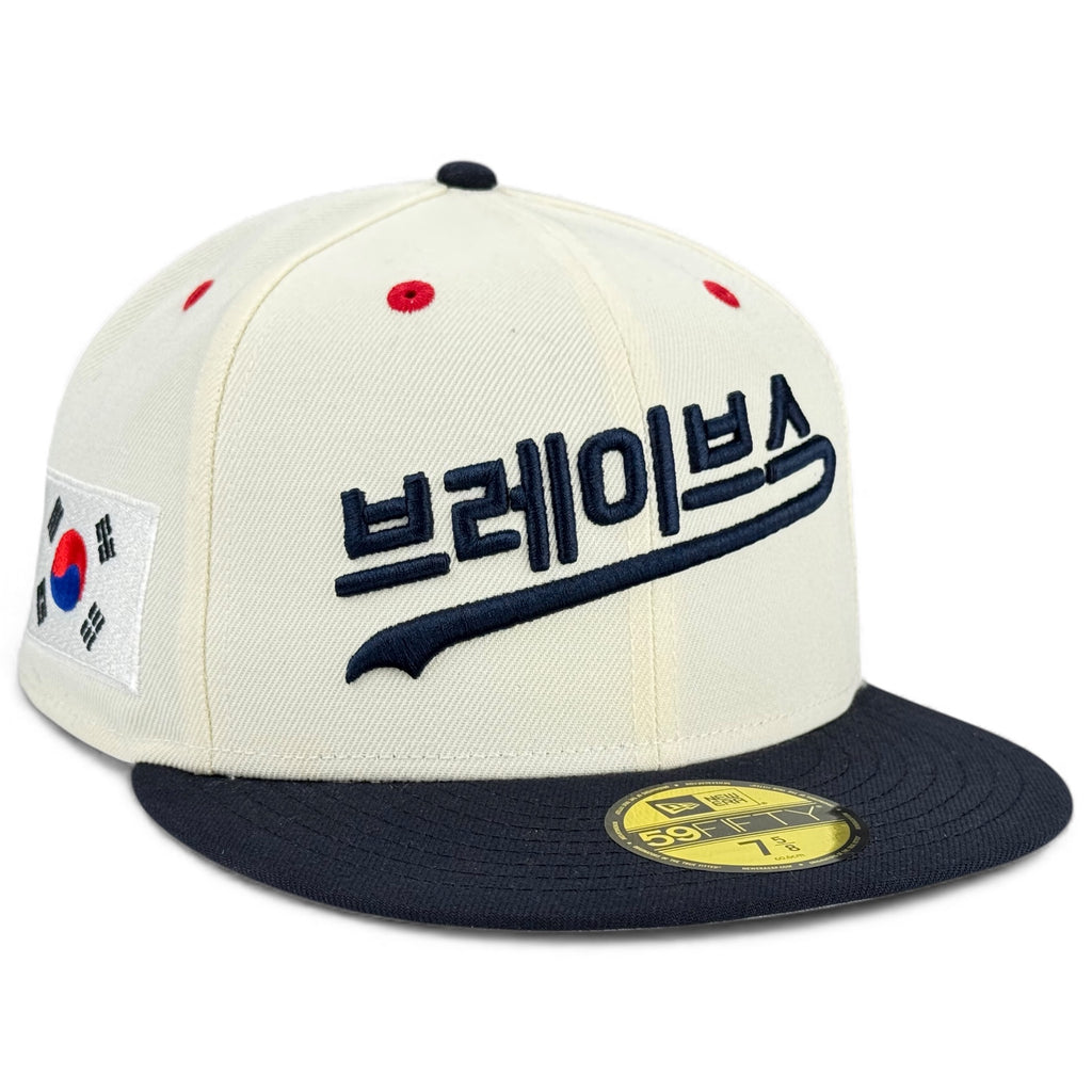 Atlanta Braves 🪓 🇰🇷 K-WAX 🇰🇷🪓 New Era 59Fifty Fitted Hat - Chrome White / Navy