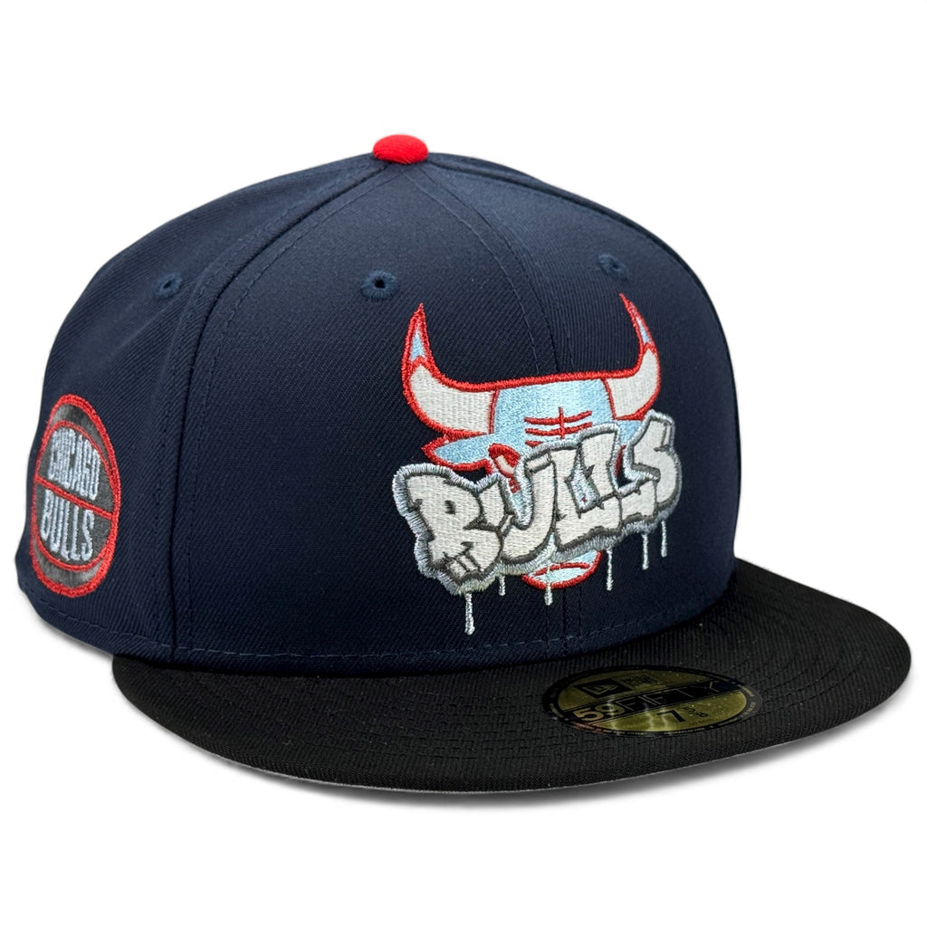 Chicago Bulls 🌹OFF WHITE BULLS 🌹New Era 59Fifty Fitted Hat - Navy / Black
