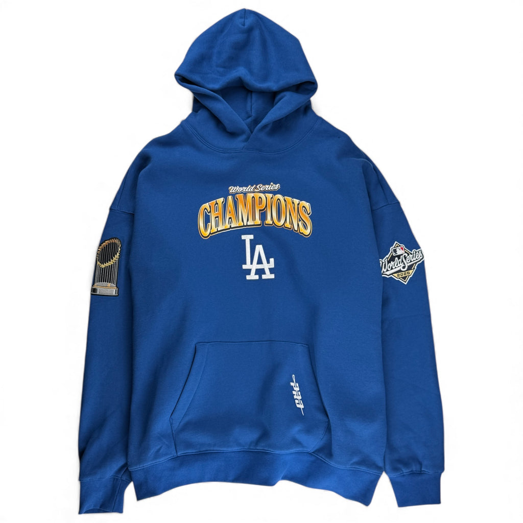 Los Angeles Dodgers World Series 2025 Champions Drop Shoulder Fleece Pullover Hoodie Sweater - Blue