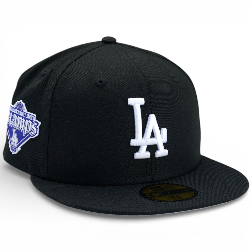 Los Angeles Dodgers 2025 Back-to-Back Champions Diamond Side Patch Fitted Hat - Black