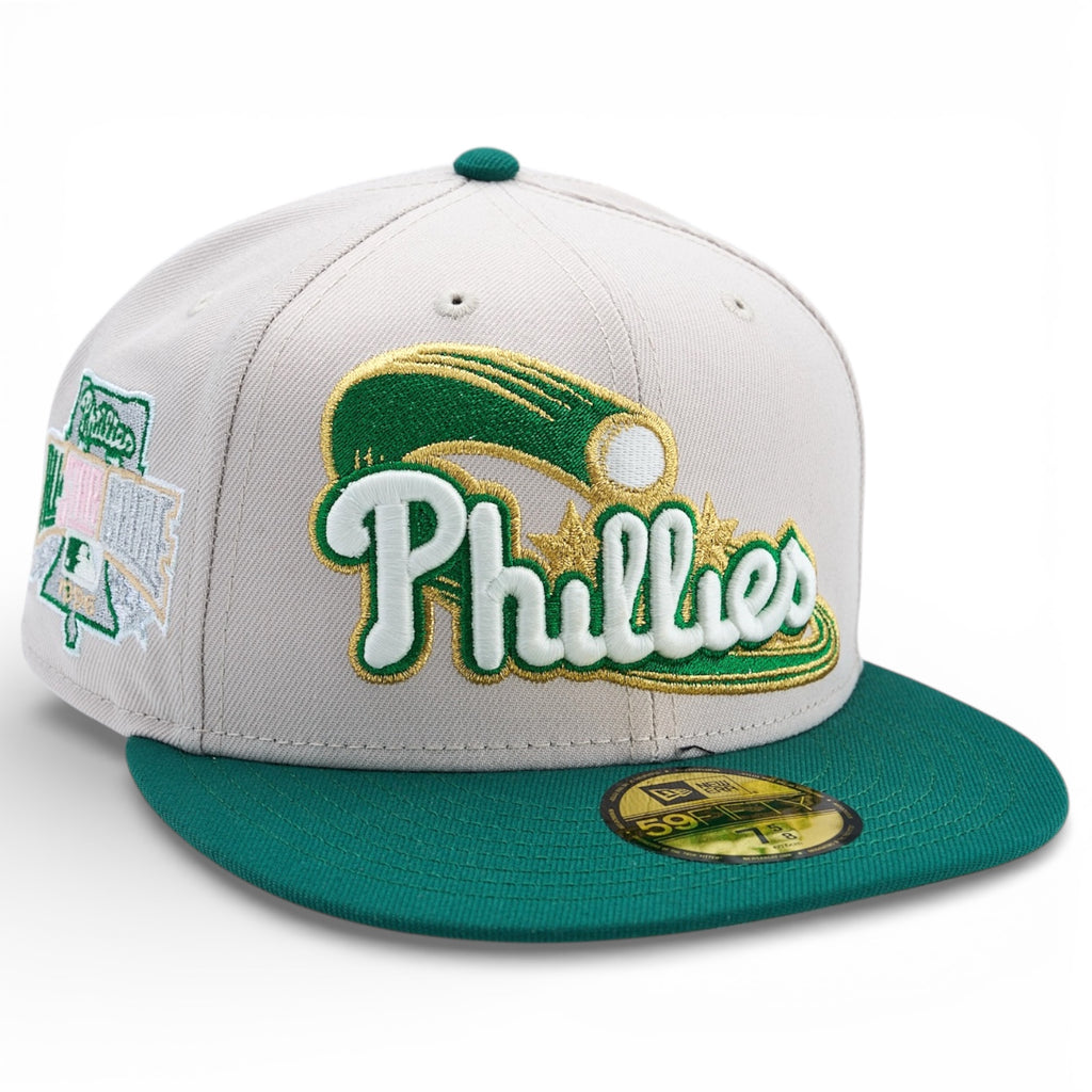 Philadelphia Phillies 🔔 ALWAYS OPEN 🔔 New Era 59Fifty Fitted Hat - Stone / Green
