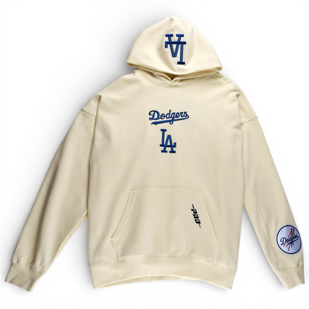Los Angeles Dodgers Wingspan Drop Shoulder Fleece Pullover Hoodie Sweater - Eggshell