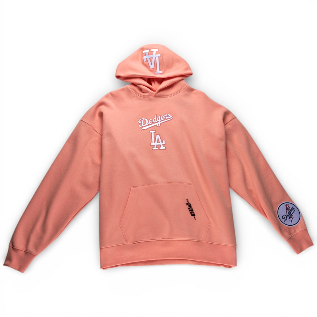 Los Angeles Dodgers Wingspan Drop Shoulder Fleece Pullover Hoodie Sweater - Coral