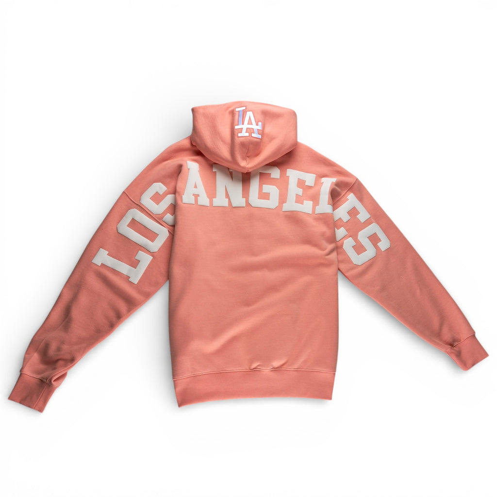 Los Angeles Dodgers Wingspan Drop Shoulder Fleece Pullover Hoodie Sweater - Coral