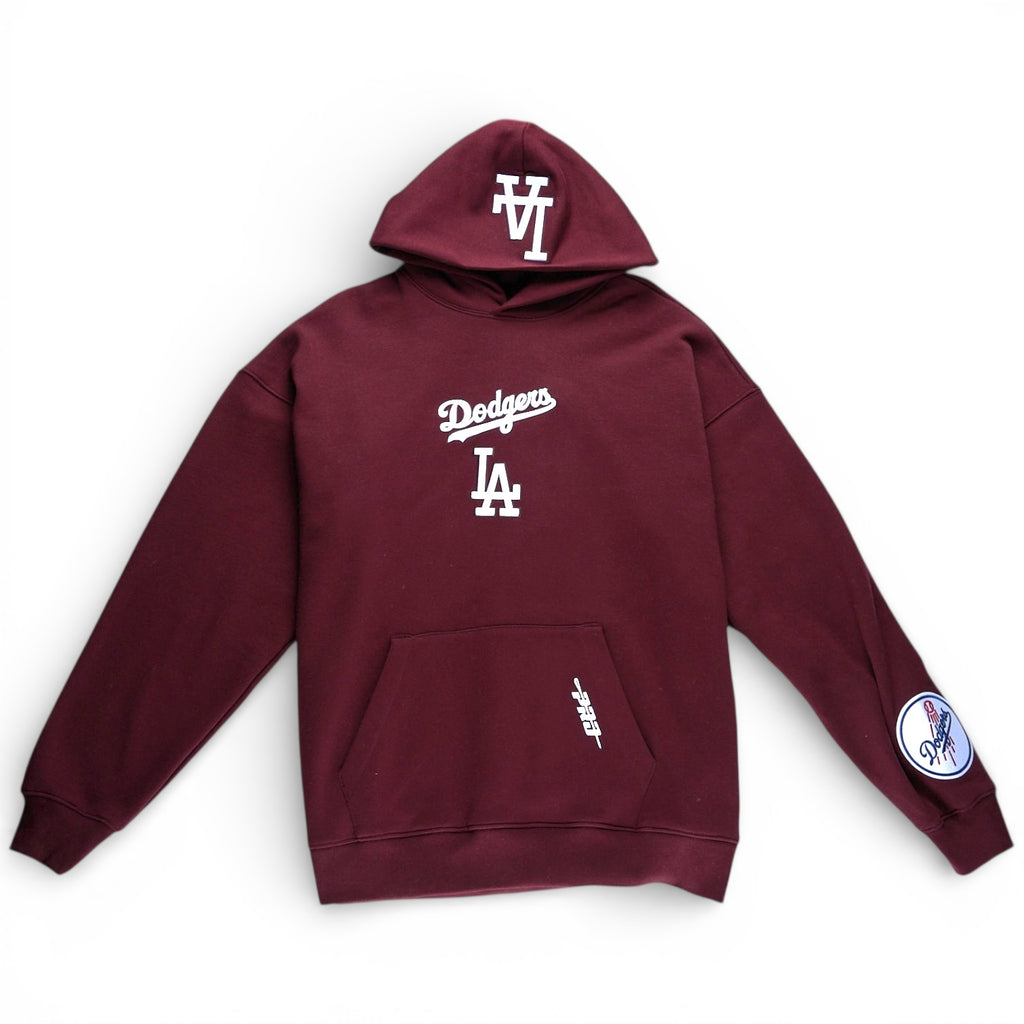 Los Angeles Dodgers Wingspan Drop Shoulder Fleece Pullover Hoodie Sweater - Burgundy