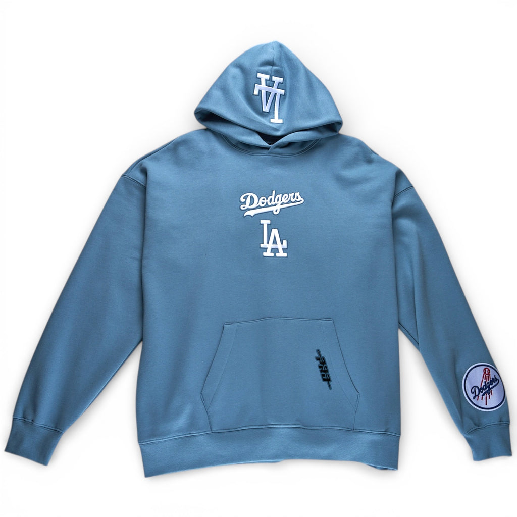 Los Angeles Dodgers Wingspan Drop Shoulder Fleece Pullover Hoodie Sweater - Light Blue