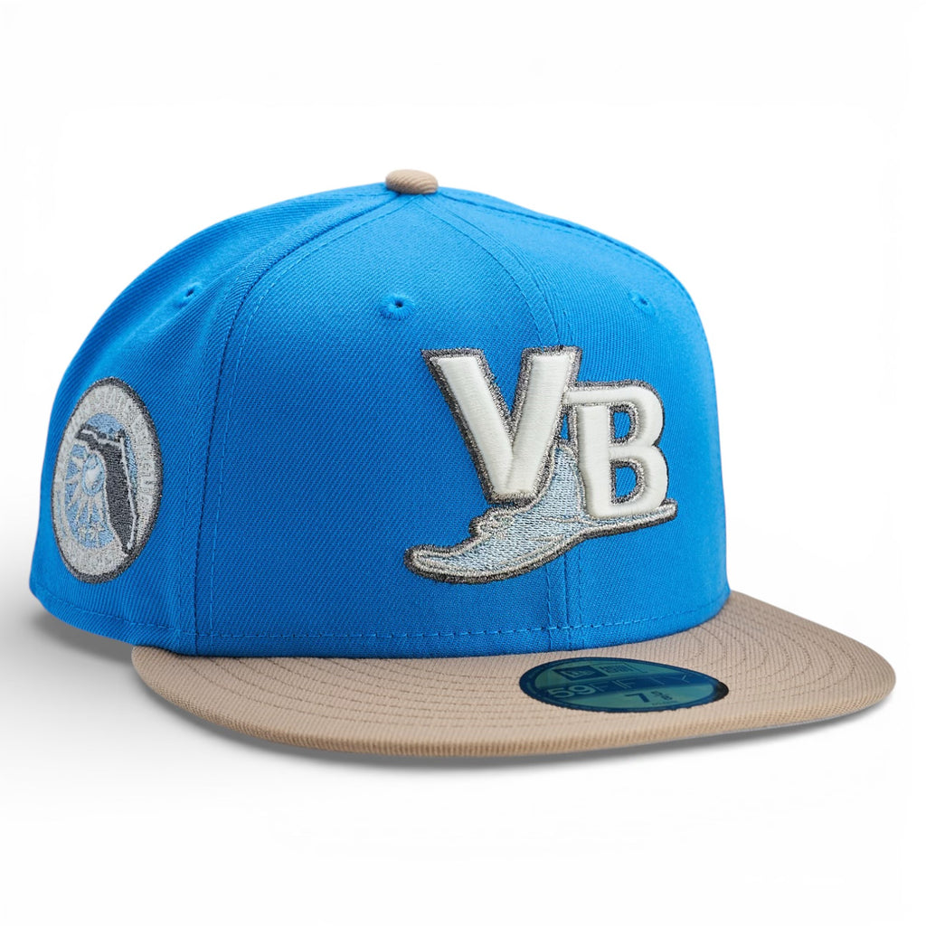 Vero Beach Rays 🌴 VENICE BREAKWATER 🌴 New Era 59Fifty Fitted Hat - Air Force Blue / Camel