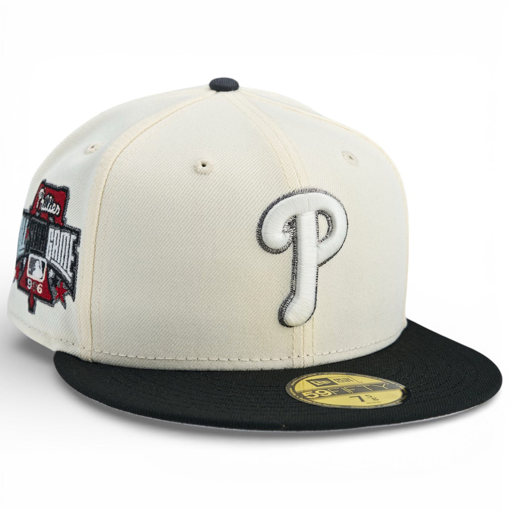 Philadelphia Phillies 👟 LACED & CROWNED PACK 🧢 [WHITE CEMENT] New Era 59Fifty Fitted Hat - Chrome White / Black / Navy