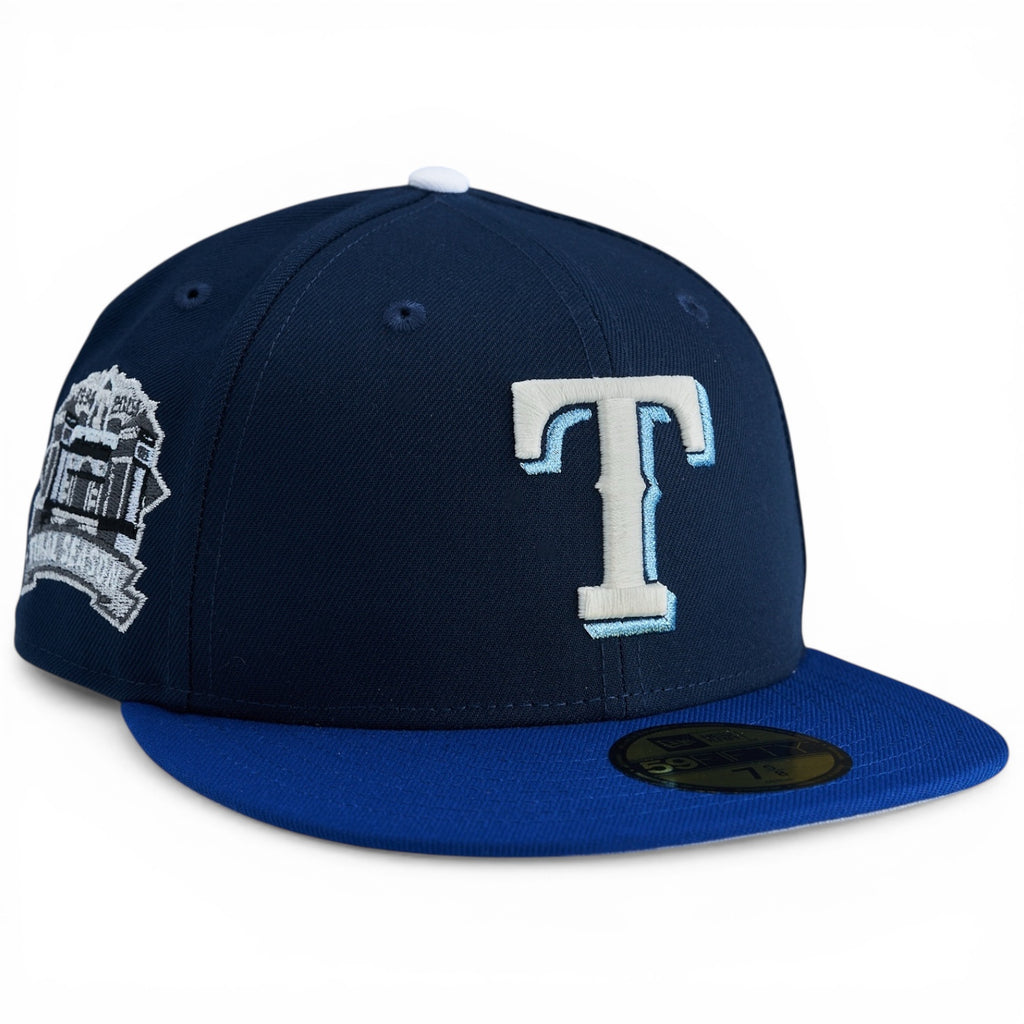 Texas Rangers 🏈 TEXAS VARSITY 🏈 New Era 59Fifty Fitted Hat - Navy / Royal