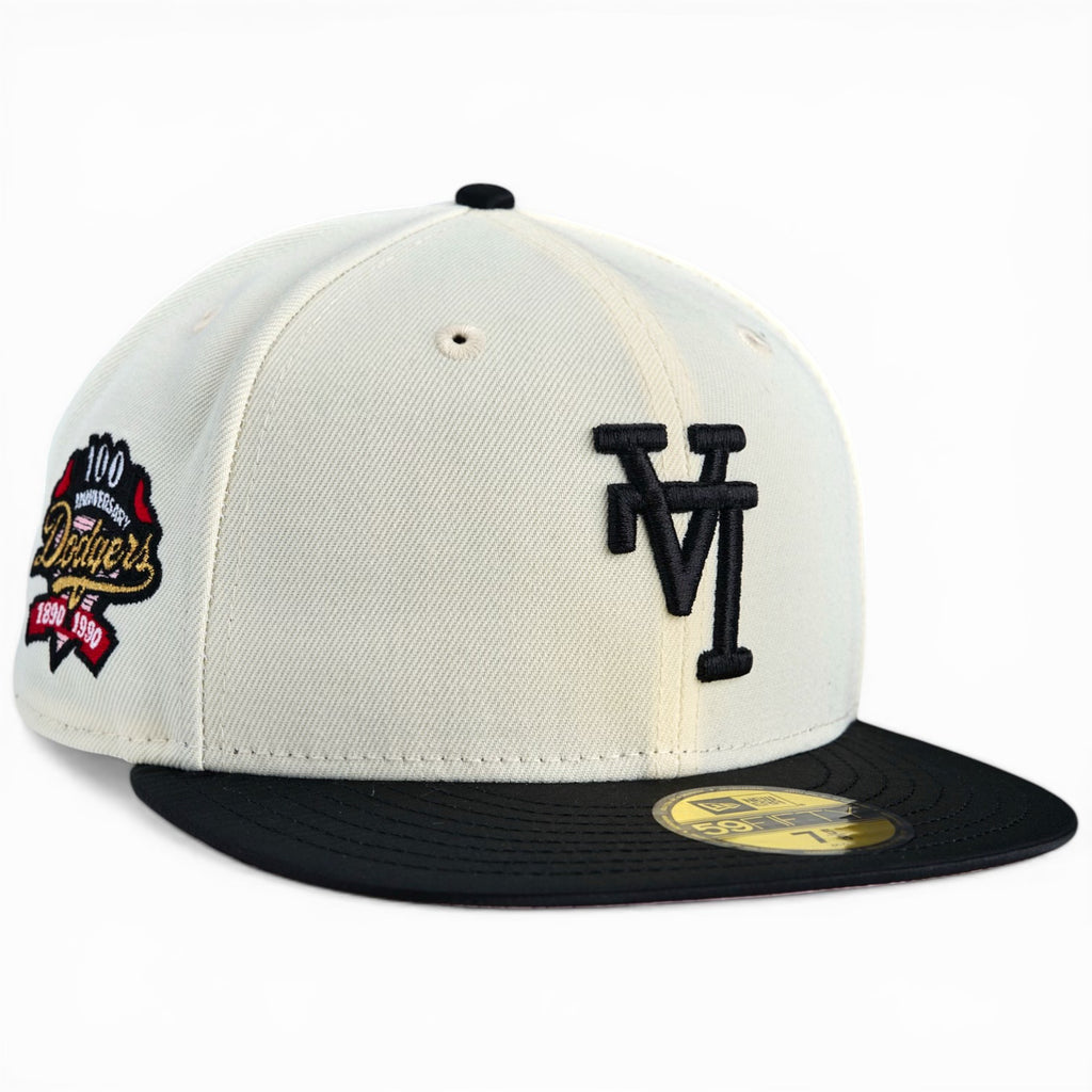Los Angeles Dodgers 100th Anniversary 🙃 FLIPPED LA 🙃 New Era 59Fifty Fitted Hat - Chrome White / Black