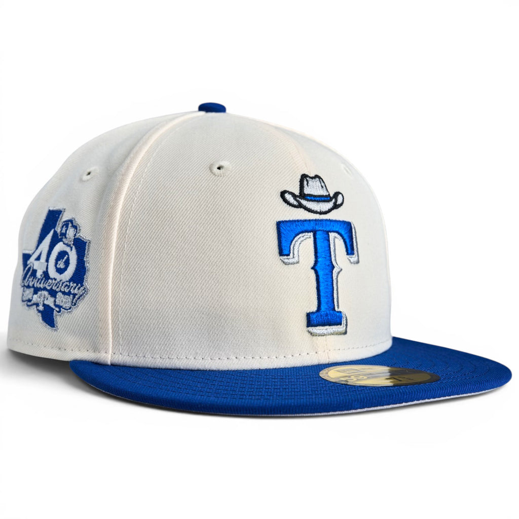 Texas Rangers ⭐️🤠 ROWDY 🤠⭐️ New Era 59Fifty Fitted Hat - Chrome White / Royal