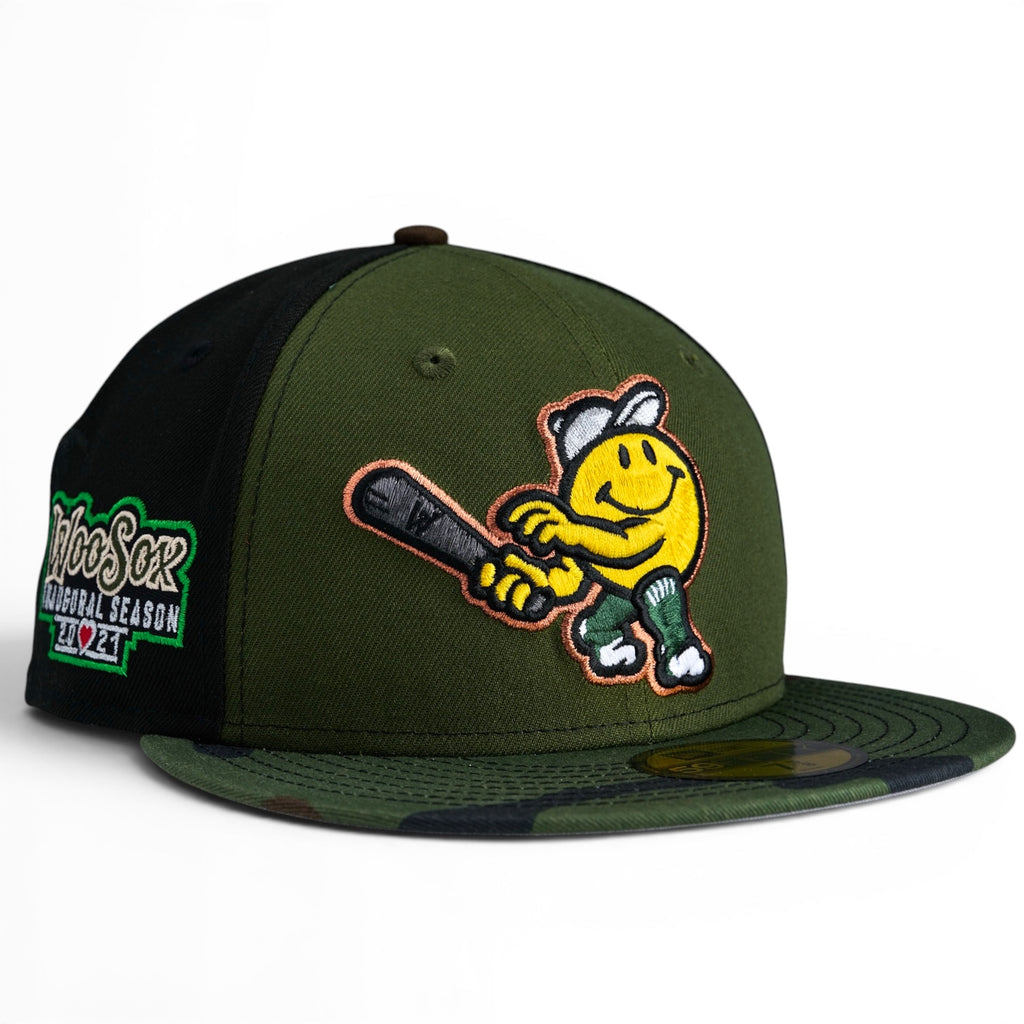 Worcester Woo Sox 🪖🙂 BAD COMPANY 🙂🪖  New Era 59Fifty Fitted Hat - Olive Green / Woodland Camo