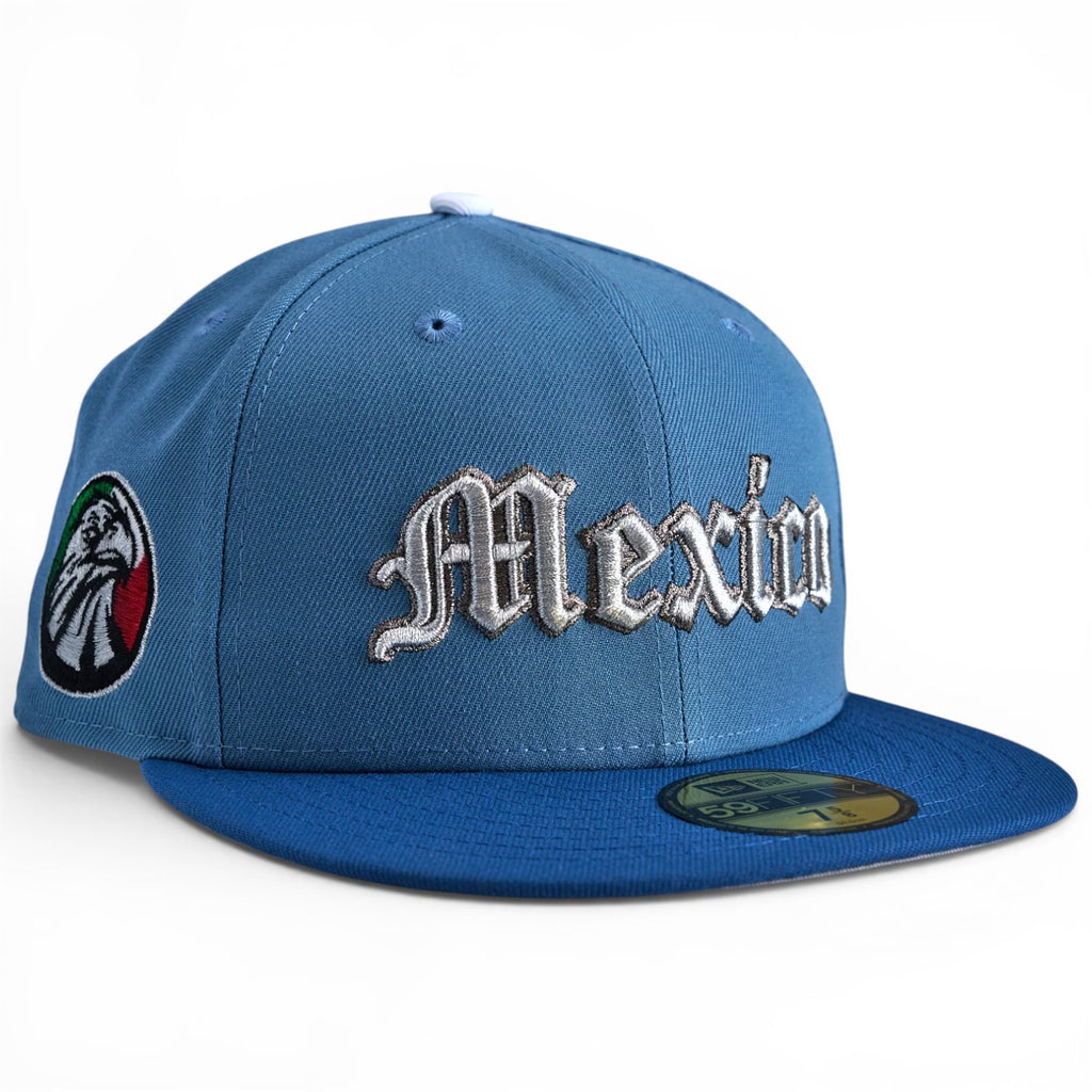 Mexico 🇲🇽✊🏽 THE BROTHERHOOD ✊🏽🇲🇽 New Era 59Fifty Fitted Hat - Faded Blue / Indigo