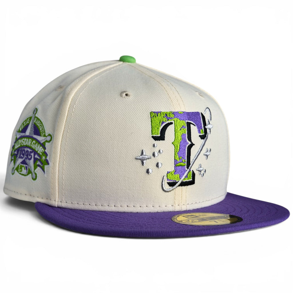 Texas Rangers 🤠 BEST FRIENDS 2.0 👨‍🚀 [SPACE RANGER] New Era 59Fifty Fitted Hat - Chrome White / Purple