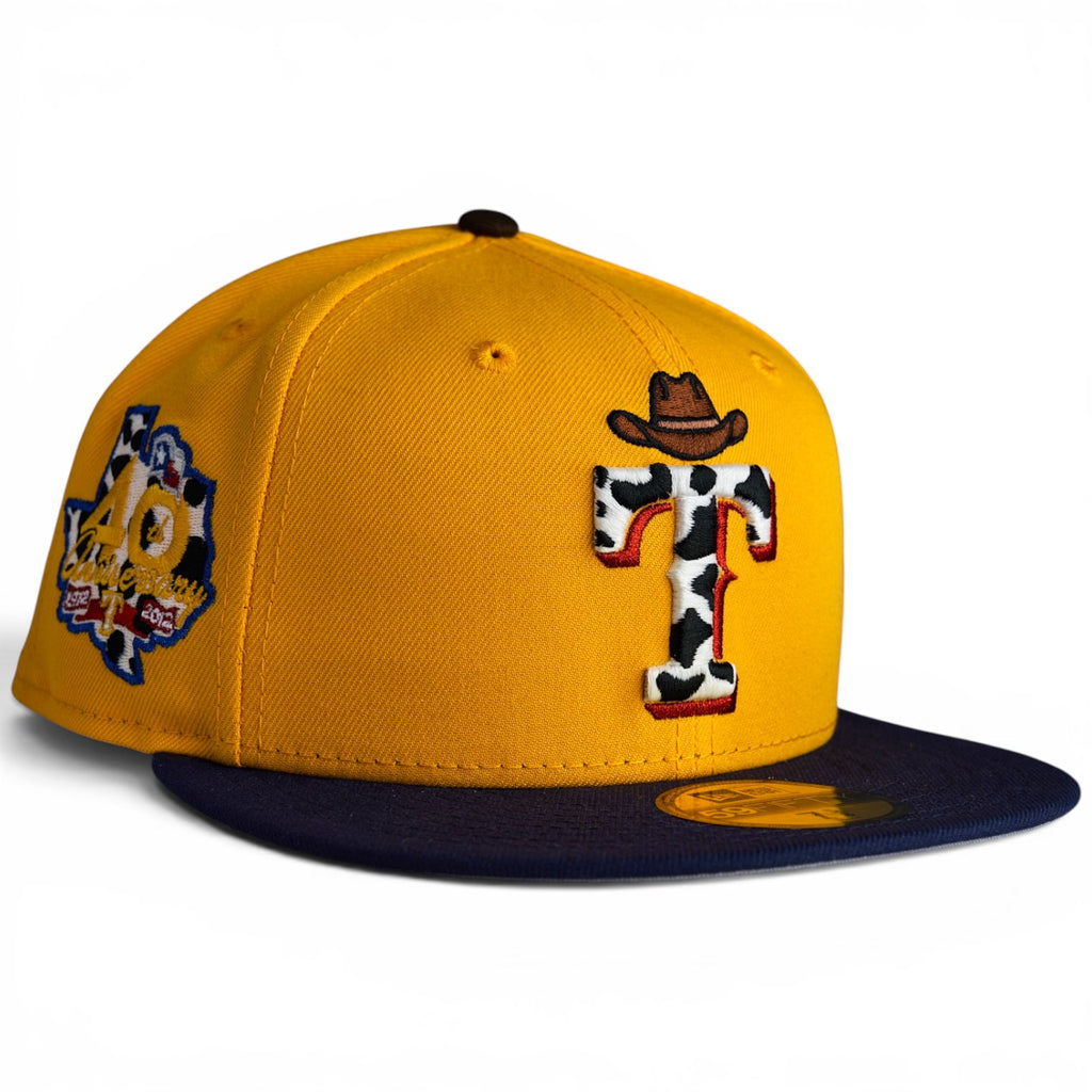 Texas Rangers 🤠 BEST FRIENDS 2.0 👨‍🚀 [SHERIFF] New Era 59Fifty Fitted Hat - A Gold / Navy