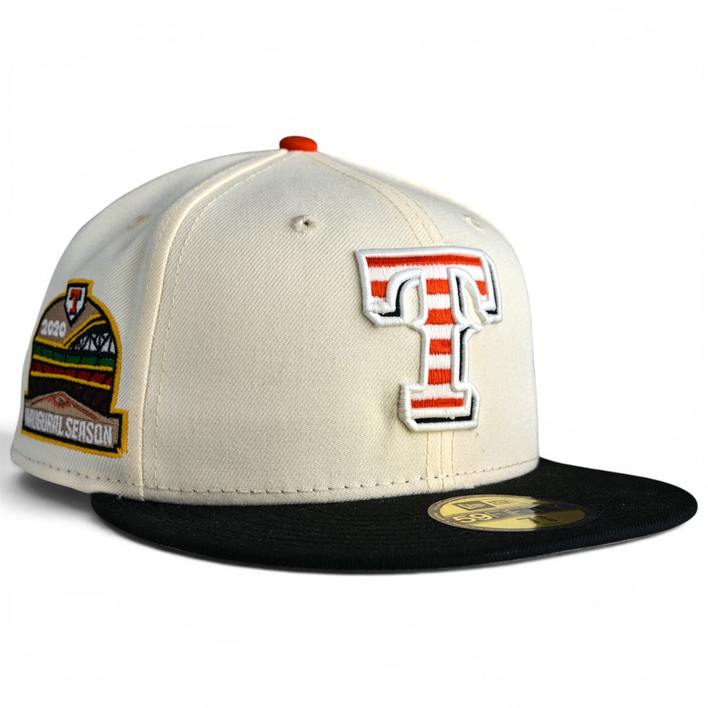 Texas Rangers 🍔 WHATATEXAS 🍔 New Era 59Fifty Fitted Hat - Chrome White / Black
