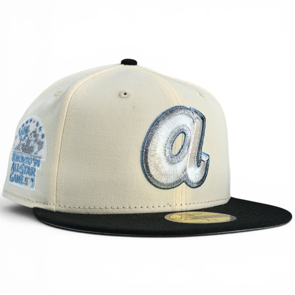 Atlanta Braves 💎 CHAMPAGNE & HNDRXX 💎  New Era 59Fifty Fitted Hat - Chrome White / Black
