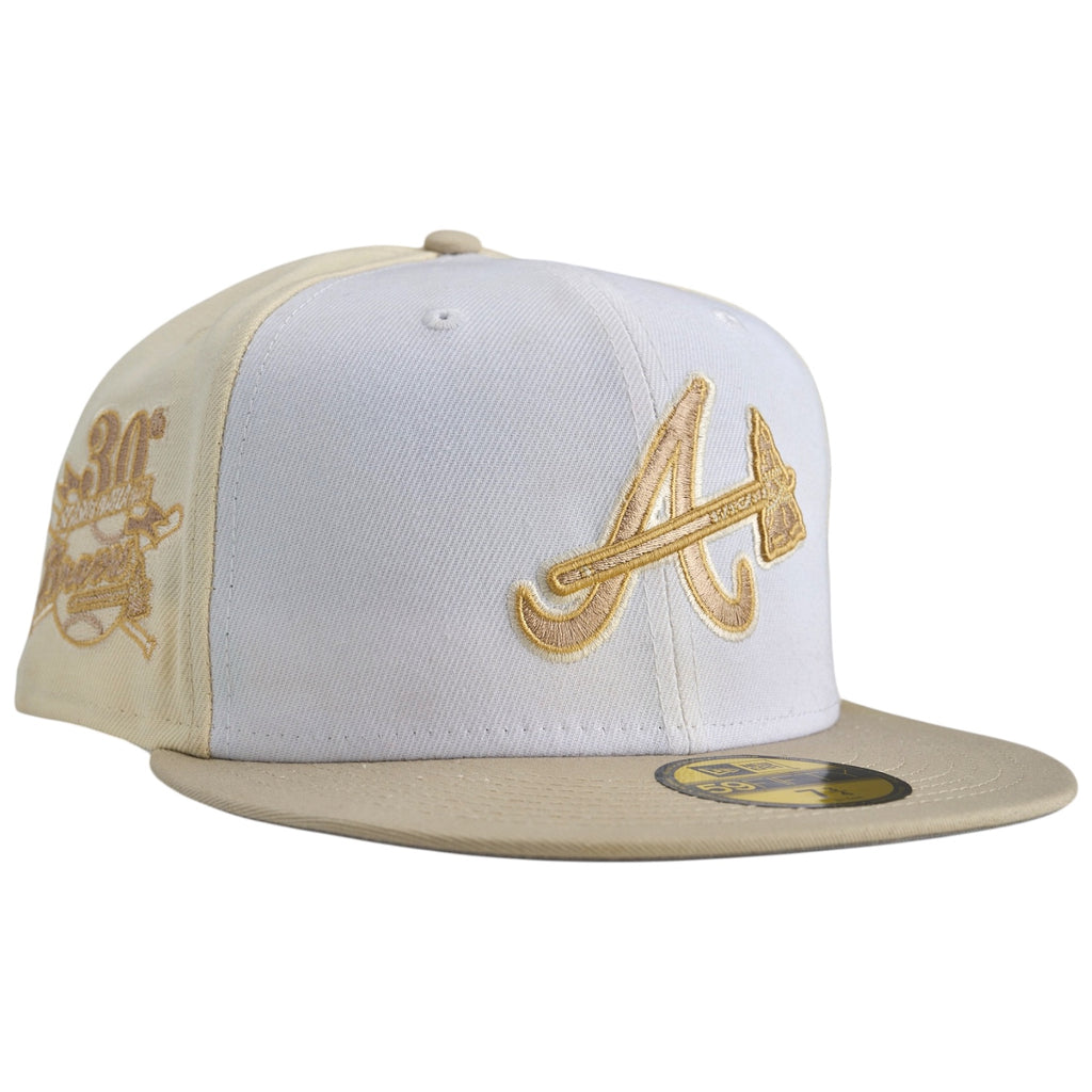 Atlanta Braves 30th Anniversary Side Patch New Era 59Fifty Fitted Hat - Chrome White / Stone