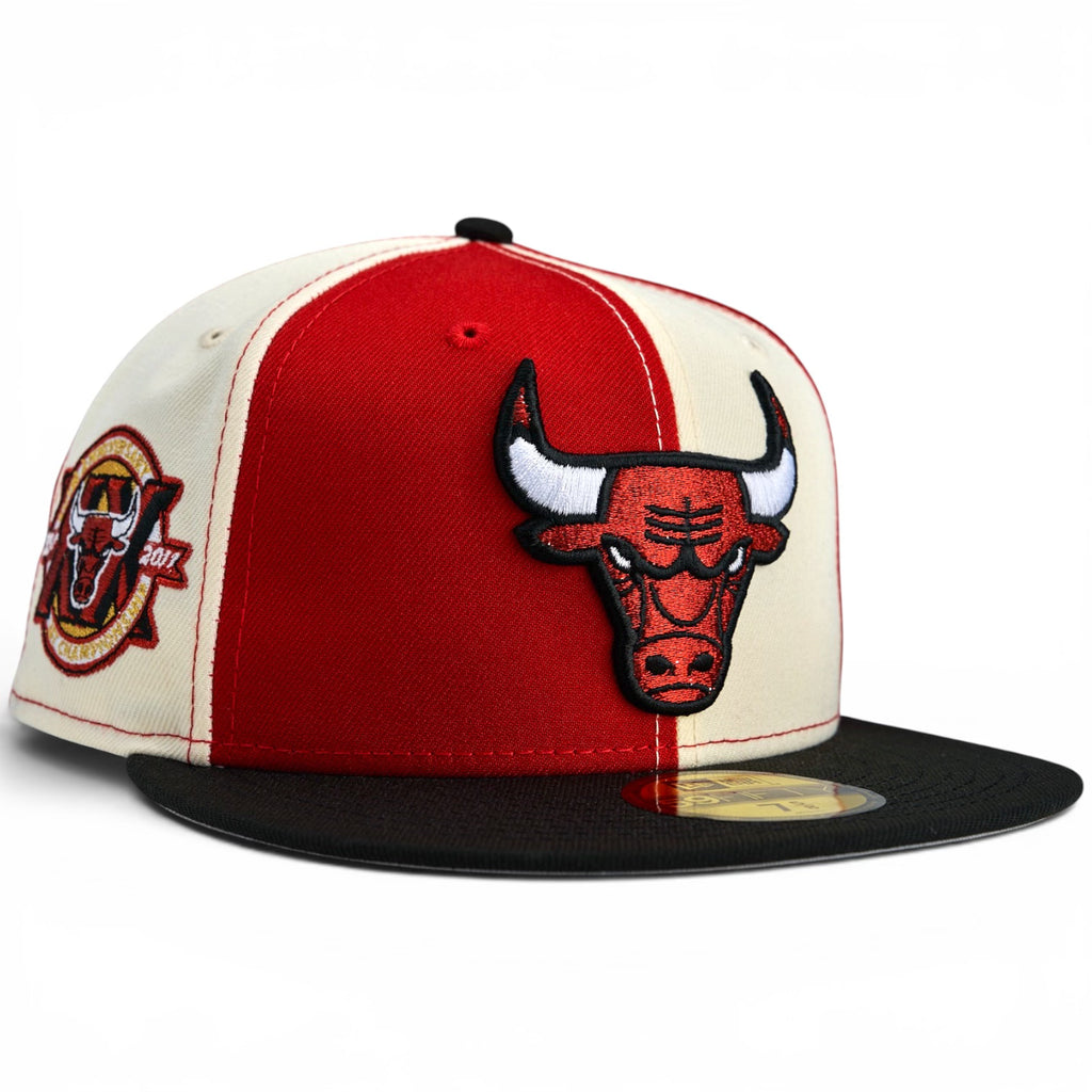 Chicago Bulls 🐐 AIR LEGACY 🐐 New Era 59Fifty Fitted Hat - Red & White Pinwheel / Black