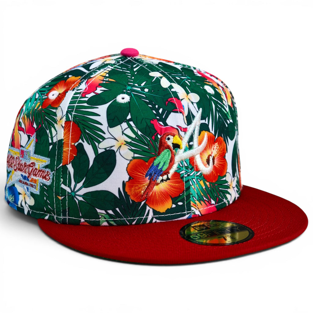Atlanta Braves 🦜 THE HAT DETECTIVE 🦜 New Era 59Fifty Fitted Hat - White Floral / Red