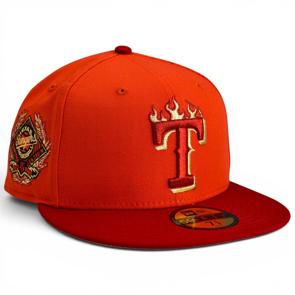 Texas Rangers 🔥 TORCH 🔥 New Era 59Fifty Fitted Hat - Orange / Red
