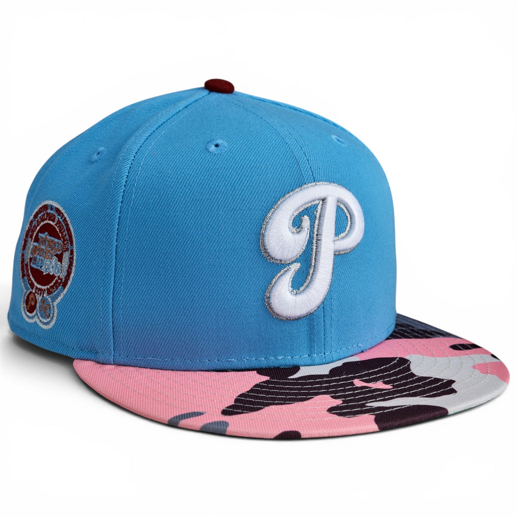 Philadelphia Phillies 🔔 FDR WHIZ 🔔 New Era 59Fifty Fitted Hat - Sky blue / Pink Camo