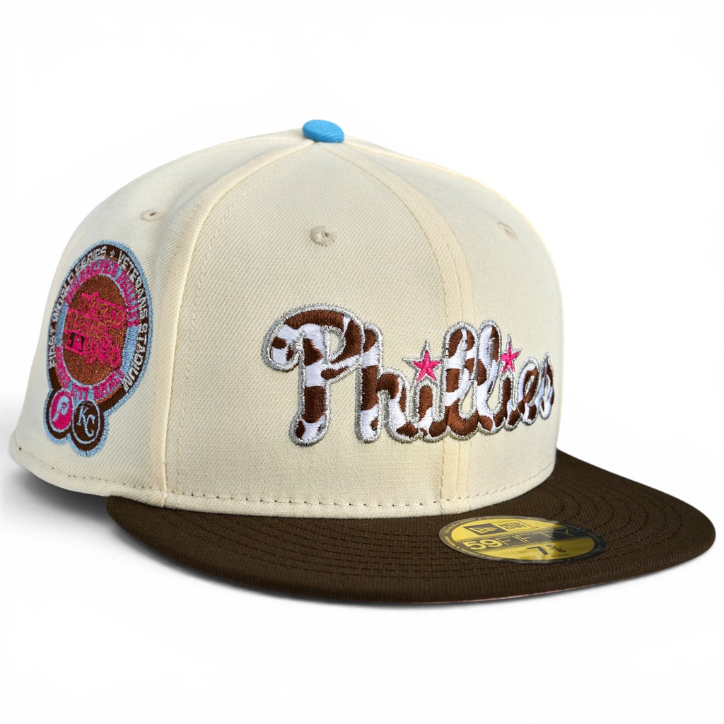 Philadelphia Phillies 🍪 COOKIES N CREAM 🍪 New Era 59Fifty Fitted Hat - Chrome White / Walnut