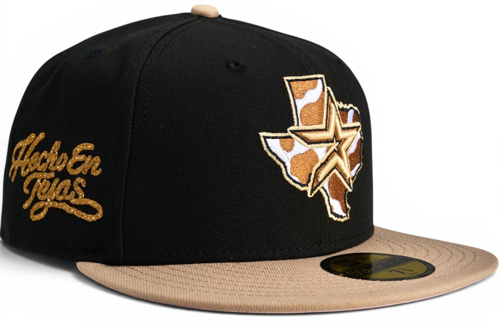 Houston Astros 🤠 HECHO EN TEJAS 🤠 New Era 59Fifty Fitted hat - Black / Camel