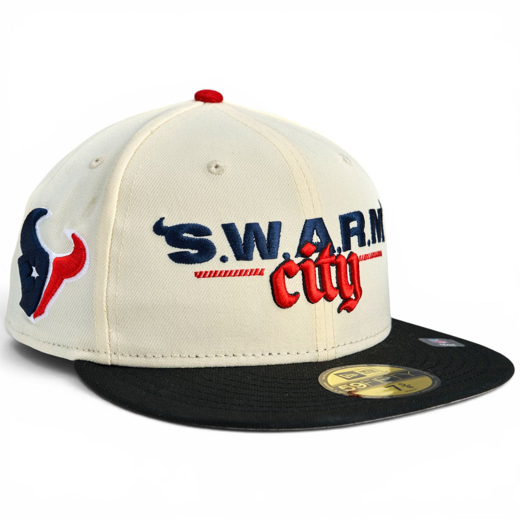 Houston Texans 🐂 SWARM CITY 🐂 New Era 59Fifty Fitted Hat - Chrome White / Navy