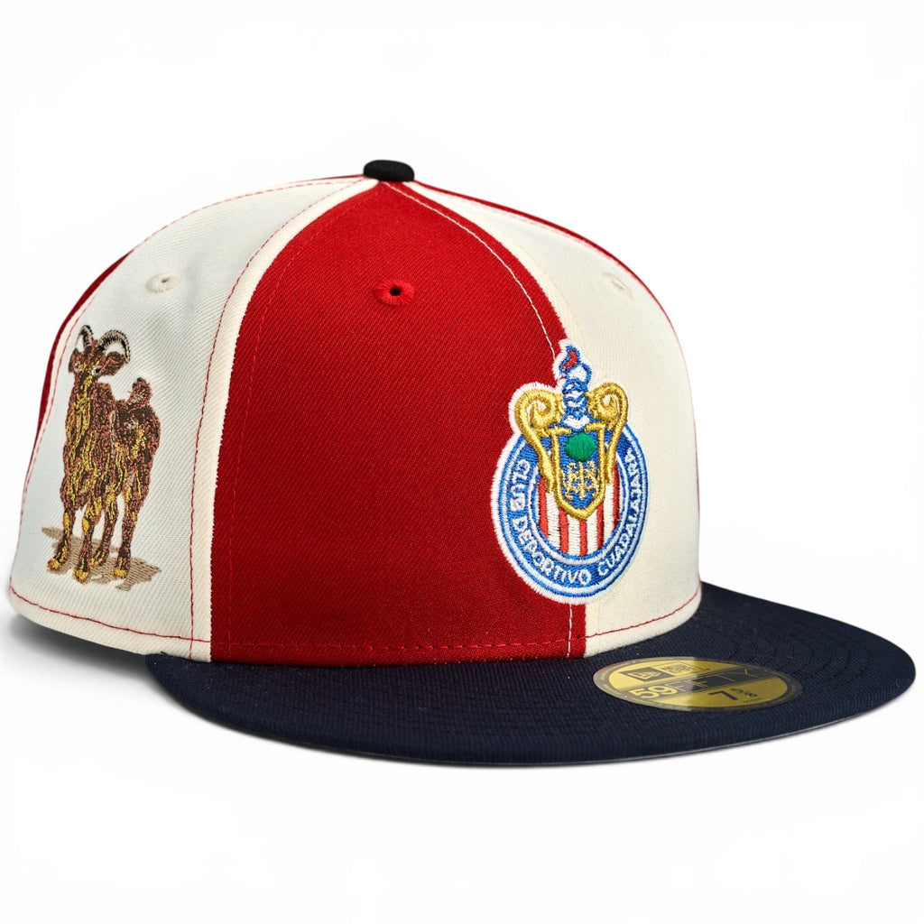 Chivas de Guadalajara 🐐 FUTURO SAGRADO 🐐  New Era 59Fifty Fitted hat - Red / Chrome Pin wheel / Navy