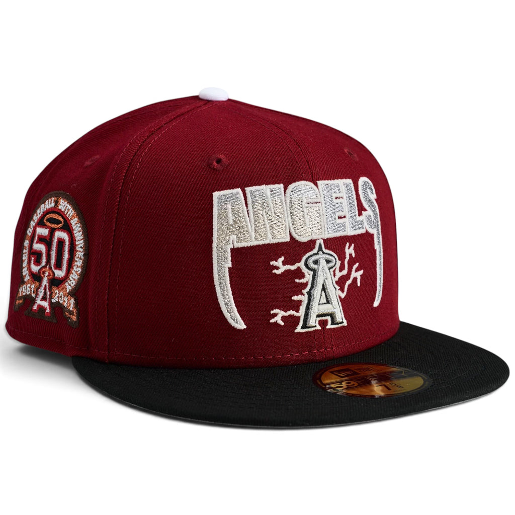 Anaheim Angels  ⚡️ 🎸 MASTER OF ANGELS 🎸⚡️  New Era 59Fifity Fitted hat - Brick Red / Black